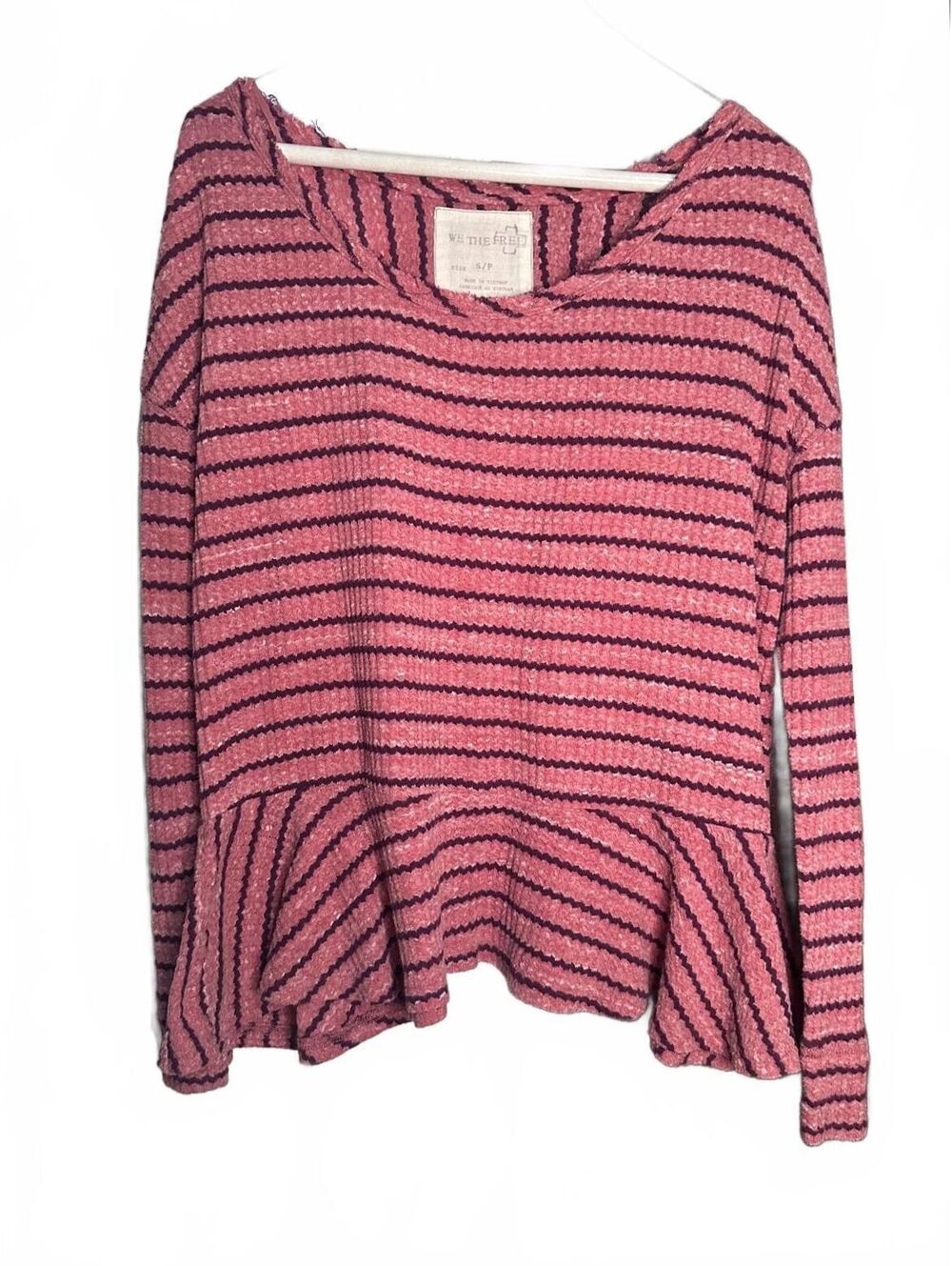 Free People We The Free Auntie Em Striped Waffle Knit Peplum Thermal Top S